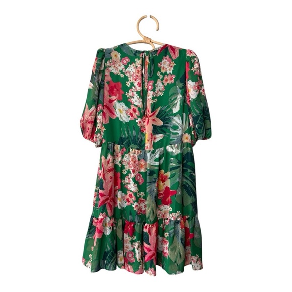 Eliza J Women’s Floral Balloon Sleeve Knee Length Dress InGreen& Pink Floral 10 - Picture 4 of 14